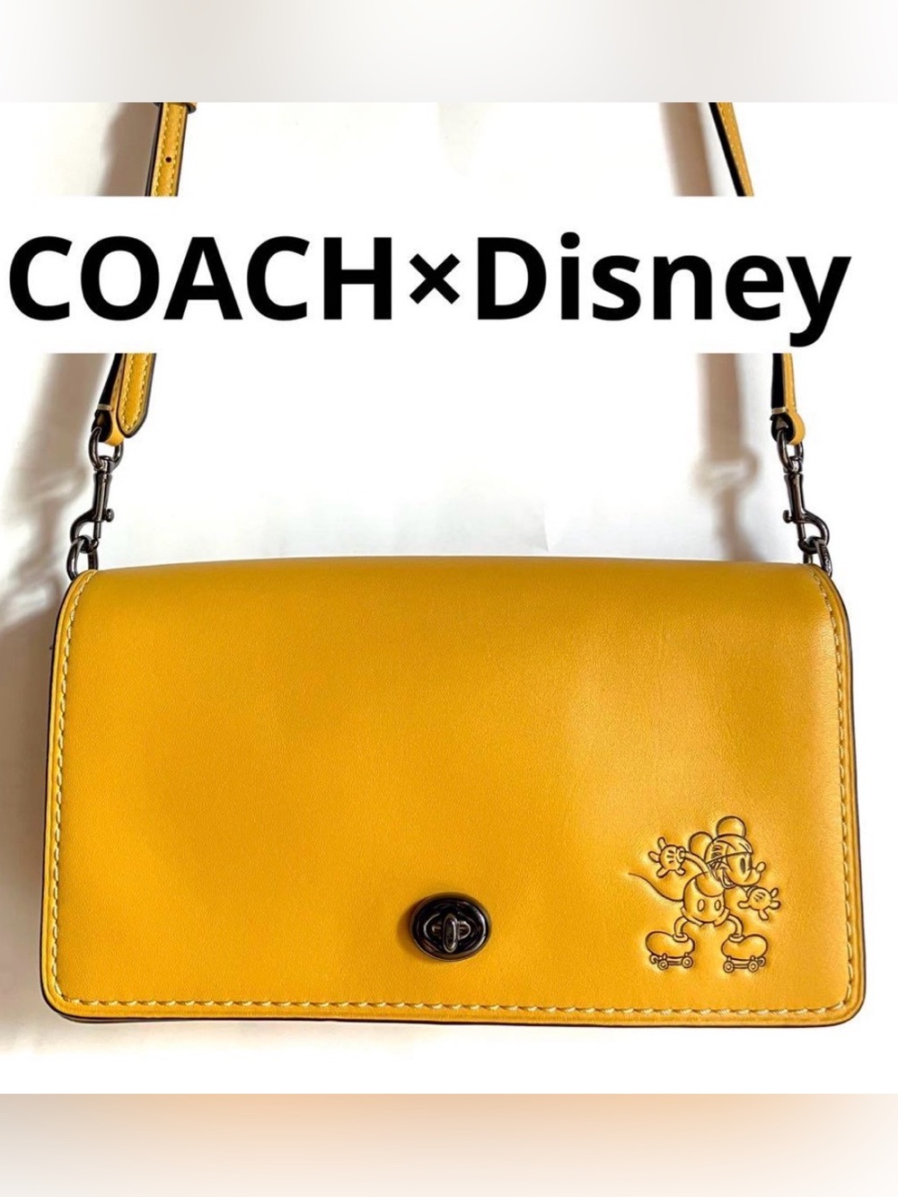 COACH x DISNEY 1941 Dinky Skating Mickey Mouse Yellow CrossBody Leather Bag 3793